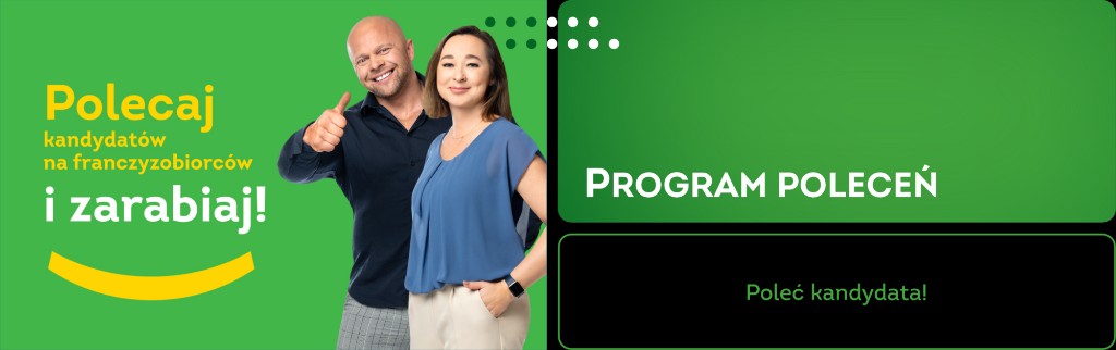 Baner promocyjny programu poleceń kandydatów na franczyzobiorców Żabka